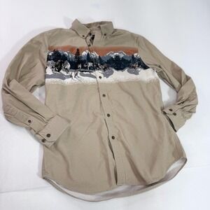 Croft & Barrow Shirt Mens Large Beige Wolf Mountain Button Down Long Sleeve
